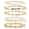 SHINUS BOHO Evil Eye Clover Pearl 14K Gold Beaded Bracelet