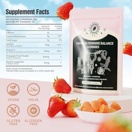 NIUSISE Feminine Balance Gummies, Premium Balance Supplement for Women PH Health, Immune Support, Energy Support, Vegan, Gluten-Free, Strawberry Flavo