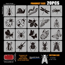 FINGERINSPIRE 20 Pcs Animal Painting Stencil with Brush 15x15cm Butterfly Dragonfly Beetle Spider Bee Ladybug Pattern Drawing Template DIY Stencil for Painting on Wood Wall Fabric Furniture