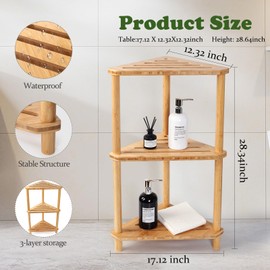 GUGIGIP Bamboo Corner Shower Caddy Stand 3-Tier Waterproof,Free Standing Bathroom Corner Shelf Shower Stool Organizer for Inside Shower,Space-Saving Storage Shower Shelves with Anti-Slip Feet