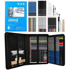 Kit de arte de dibujo de 72 piezas - Lápices de colores, bloc de bocetos, acuarela y lápiz metálico con elegante funda - Ideal para adolescentes y adultos principiantes así como artistas profesionales