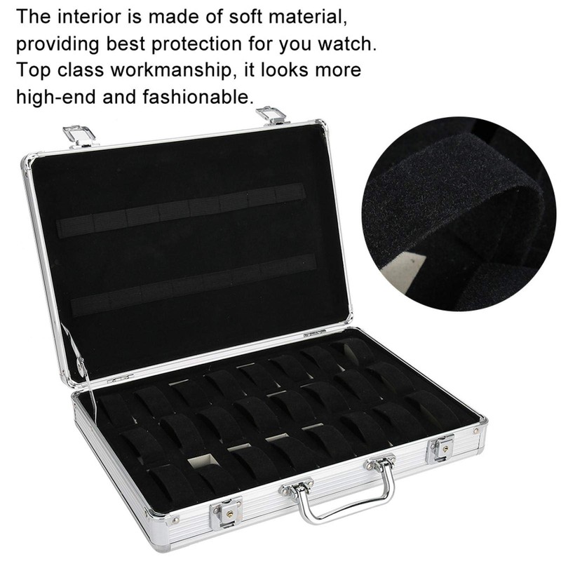 DAUERHAFT Watch Storage Box, 24 Grids Aluminum Alloy Suitcase Watch