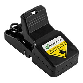 Restaurantware Pest Tek 4.4 x 1.9 x 2.2 Inch T-Rex Traps 6 Durable Commercial Rat Traps - Interlocking Teeth Sensitive Trigger Pedal Black ABS Mouse Traps With Bait Cup Reusable