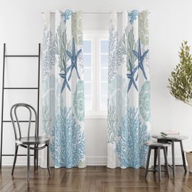 Tritard Coastal Window Curtains Grommet Drapes Nautical Beach Themed Thermal Insulating 50% Light Blocking Privacy Curtain for Living Room, Bedroom 2 Panels Set, 52x63 Inches