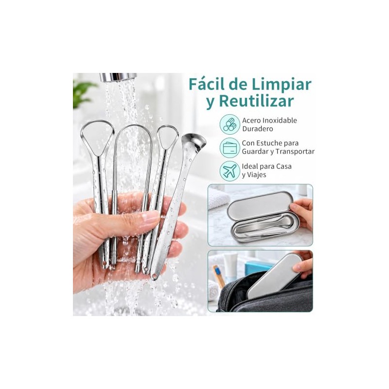 Janety Limpiador de Lengua de Acero Inoxidable, Set de 4