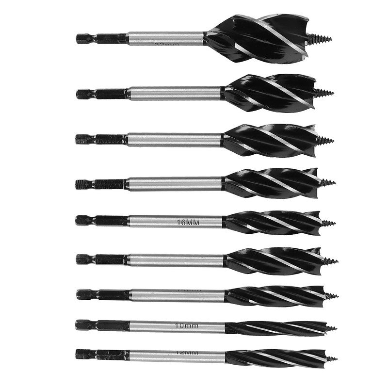 9pcs Wood Drill Bit High Carbon Steel 4-Fulte 4-Slot Hex