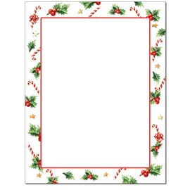 Holly with Candy Canes Letterhead Laser & Inkjet Printer Paper (100 Sheets)