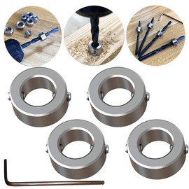Depth Stop Rings Set, CESFONJER Depth Limiter Drill Ring Positioner (ID: 12 mm, 4 Pieces) with Hex Key for Drill Woodworking