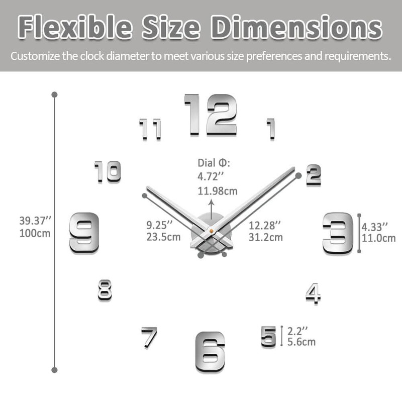 Mintime Modern Frameless DIY Wall Clock Large 3D Wall Watch