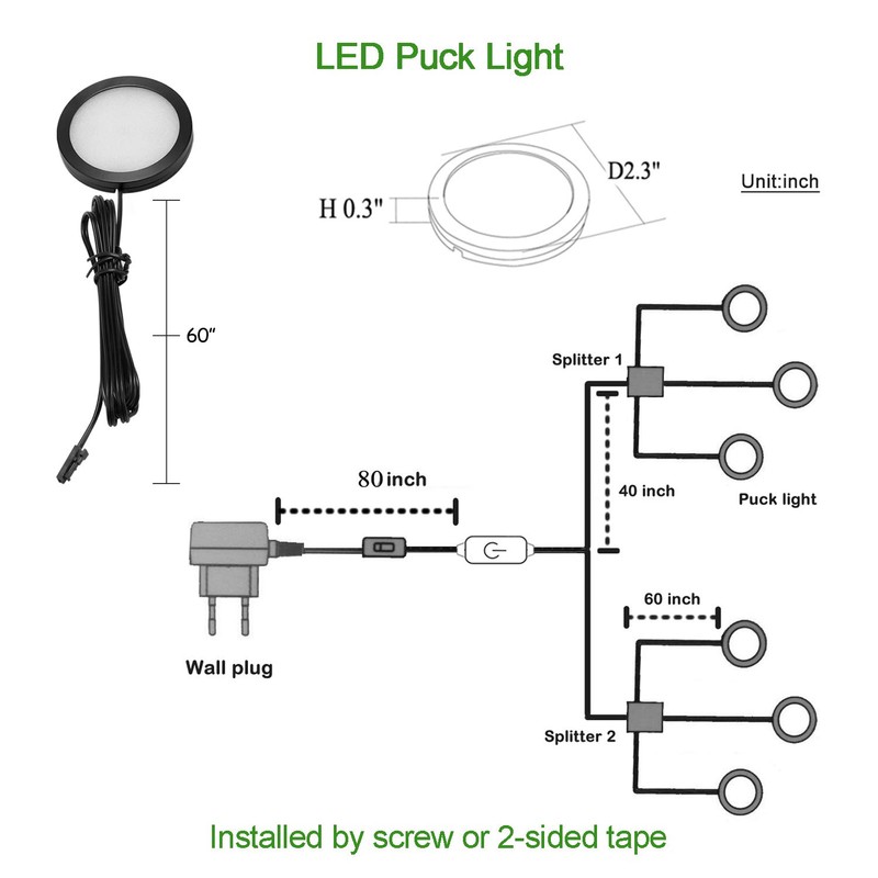 AIBOO Under Cabinet LED Black Cover Puck Lighting Kit with