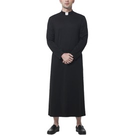 ANDHOM Unisex Cassocks Pulpit Robes Clergy Vestments Pastor Bishop Costume with Tab Insert Collar
