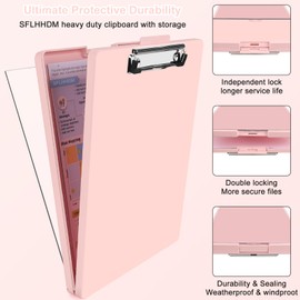 Clipboard with Storage, Clipboards 8.5 x 11 Folder Nursing Clipboards Top Opening, Dual Layer Storage Clipboards with Metal Clip Clipboard, High Capacity Smooth Writing Clip Board (Light Pink)