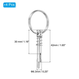 PATIKIL 316 Stainless Steel Quick Release Pin 4 Pack Bimini Top Pin Usable Length 1.18", Total Length 1.65", Dia 0.25" Boat Marine Hardware with Drop Cam & Spring for Deck Boat Bimini Top