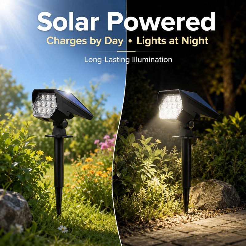 Solar Spotlights for Outdoor Lighting – Dimmable Dual-Use Waterproof Lawn