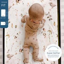 Stretchy Ultra Soft Jersey Knit Fitted Pack and Play Sheets Set 3 Pack, Portable/Mini Crib Sheets for Boys and Girls, Universal Fit for Pack N Plays Safe and Snug, Stylish Pattern of Duck Happy Party