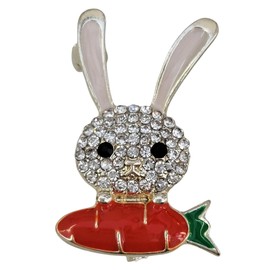 GFM® Very Small Size Sparkly Rhinestone Rabbit with Carrot Brooch - Easter, Mother's day, Birthday, Christmas - (BRCH-RB-Carrot-SML)