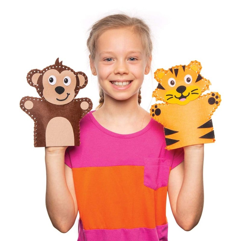 Baker Ross AW642 Jungle Animal Hand Puppet Sewing Kits (Pack