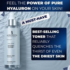 Afrodita Professional Hyaluron Hydro Toner Facial Toner 190 ml Moisturising Toner with Hyaluronic Acid & Provitamin B5 Alcohol-Free for Dry and Sensitive Skin