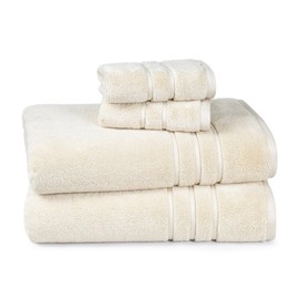 Eco Twist 4 Pc Bath Towel Set, 2 Bath Towel 30x58 in, 2 Washcloth 13x13 in, Cotton and Viscose from Bamboo Towel, Plush, Absorbent, Zero Twist Bathroom Towels, Lamb's Wool