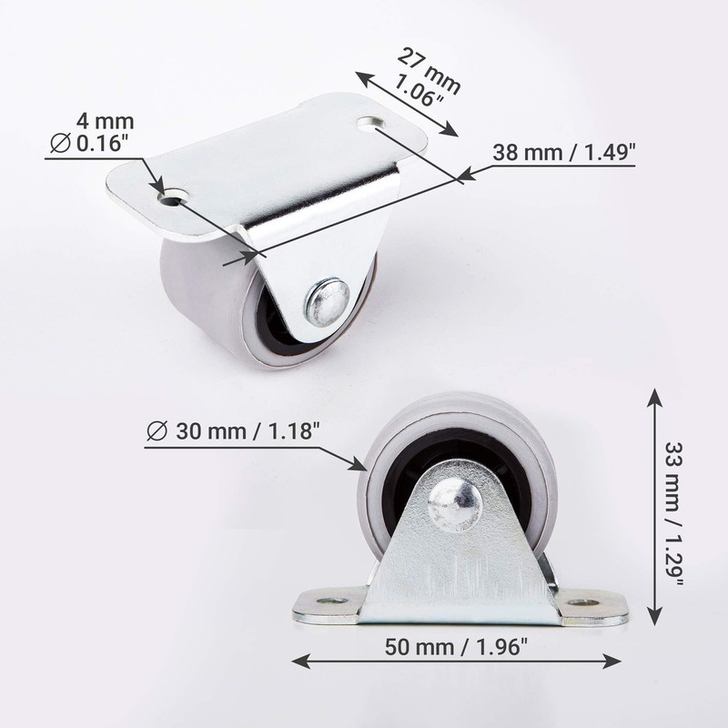 (Pack of 8) 30 mm Rubber Wheel Plastic Twin Castors