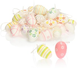 com-four® 36x Hand-Painted Easter Eggs to Hang Up - Pastel-Coloured Easter Decorations with Great Patterns - Decorative Easter Eggs with Ribbon - 6 cm