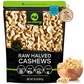 NUT CRAVINGS - Raw Cashew Halves & Pieces, Unsalted, Shelled, (32oz - 2 LB) Bulk Nuts Packed Fresh in Resealable Bag - Kosher Healthy Snack, Food Assortments
