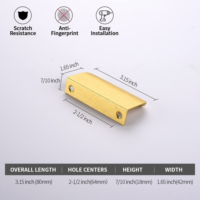 Satanga 10 Pack 2-1/2'' Inch Hole Center Brushed Brass Flat