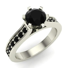 Black Diamond engagement rings for women 3/4 carat tw 14K White Gold Finish Size 8.5