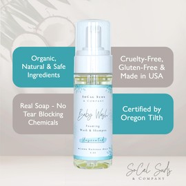 SoCal Suds & Company - Organic Foaming Baby Wash & Shampoo - Gentle Cleansing Newborn Body & Hair Soap for Sensitive Skin - Clean Natural Soothing Ingredients - Unscented, 6oz, 2-Pack