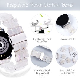 BINLUN Resin Watch Bands Quick Release 20mm/22mm Stylish Butterfly Design Lightweight Watch Straps 6 Colors Replacement Bracelets for Smart Watch (White,Sliver buckle)