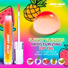 Blossom Juicy Jelly Moisturizing Lip Care Fruit Flavored Nourishing Lip Oil with Doe Foot Wand Applicator, 0.09 fl oz, Papaya