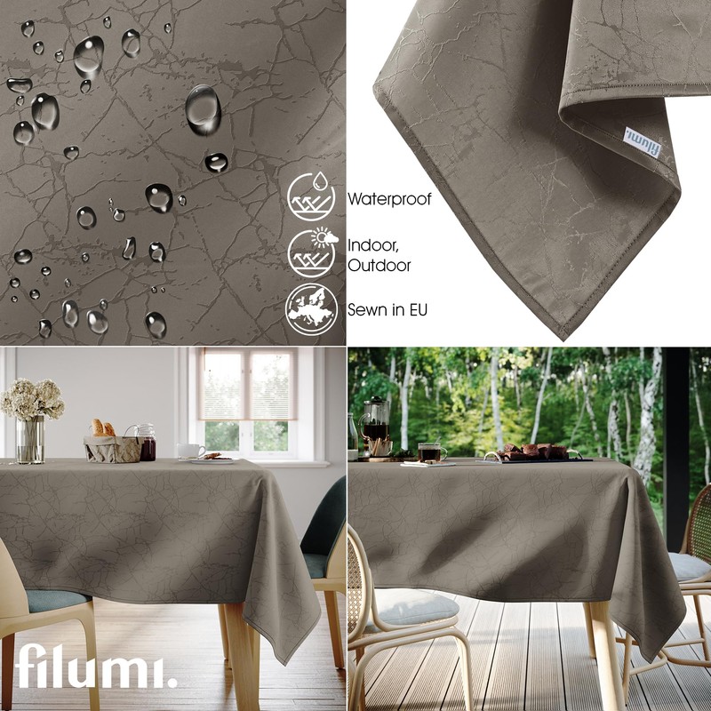 Filumi Tablecloth 140 x 220 cm Oval Beige Washable for