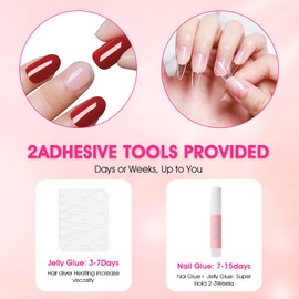 Ballerina Press On Nails French Tip Fake Nails, Full Cover Gel Reusable Acrylic Nails, Reusable Nail Kit with Nail Glue Adhesive Tabs Mini Nail File, Glue on Nails DIY Stick On Nails for Women 24Pcs