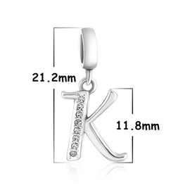 925 Sterling Silver Charm Pendant A to Z Clear CZ 26 Letter Alphabet Bead Charms Fit Bracelets Necklace Pendant Jewelry (K)