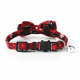 MEMOVAN 2 Pack Christmas Cat Collar Breakaway with Bowtie Bell, Christmas Holiday Kitty Kitten Collar Red Green Plaid Pattern Xmas Kitten Collar with Removable Bowtie Cat Bow tie Collar