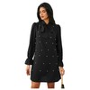 WDIRARA Women's Pearl Decor Flare Long Sleeve Mini Dress Bow
