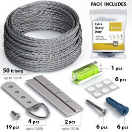 Heavy Duty Picture Wire Hanging Kit - French Cleat Hanger, D-Ring, Screws, Z Bar Clips Hanging Mounting Brackets. Supports up to 150 lbs 50+ Feet(15.25M) Stainless Steel Wire