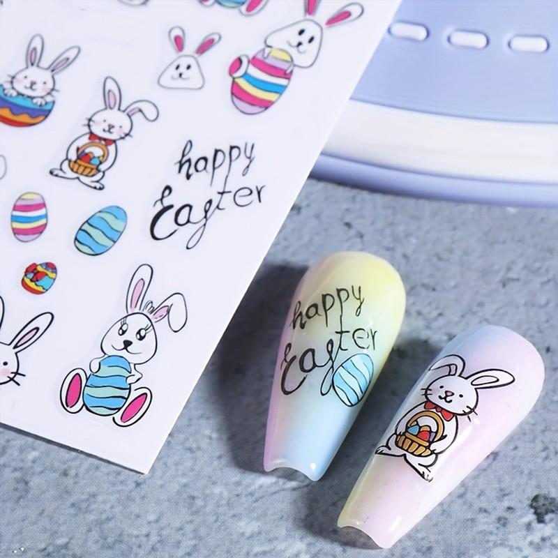 IDDFEVE Easter Nail Art Stickers - Bunny Eggs Chick Self-Adhesive
