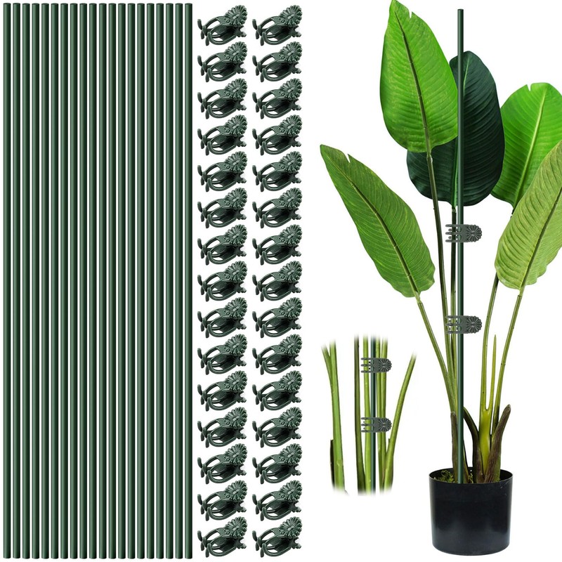 10pcs 15.7" Plant Stakes with 15pcs Clips, Bendable Orchid Stakes