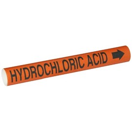 Brady 4339-B Black on Orange, Snap-On Pipe Marker, Legend"Hydrochloric Acid"