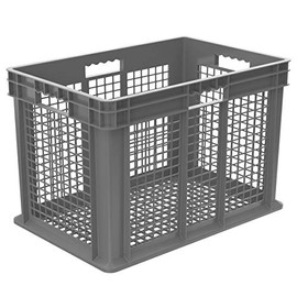 Akro-Mils 37616 Plastic Straight Wall Container Tote with Mesh Sides and Mesh Base, (24-Inch x 16-Inch x 16-Inch), Gray, (2-Pack)