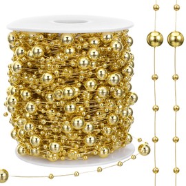 99 Ft Christmas Tree Gold Beads Garland, Gold Beads Pearl Strands Chain for Christmas Tree Garland DIY Decoration, Holiday, Stairs, Fireplace, Wedding, Party, Gift