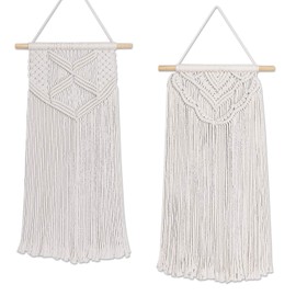 Flexzion 2 Pack Macrame Wall Decor Hanging Boho Hand Woven Tapestry Art Bunting Banner Bohemian Wall Decor for Home Bedroom Living Room Curtain Rustic Garland Baby Nursery, 30 Inch Cream White Cotton