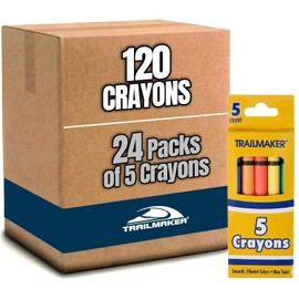 Trail maker Paquete mayoreo de crayones de cera brillantes para colorear a granel, 24 paquetes, 5 por caja en lote de juegos de arte surtidos (24 paquetes)