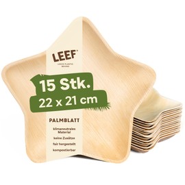 Leef 15 x Palm Leaf Plate Star Decoration and Snack Bowl Compostable and Natural 22 x 21 x 2.5 cm