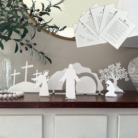 Holy Week Easter Advent - A Simple Family Tradition - Christian Easter Resurrection Scene Set Easter Display Religious Easter Decor Resurrection Decor (White)