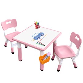 JIAOQIU Kids Table & Chair Set with Adjustable Toddler-Safe Non-Slip Legs, Activity & Graffiti-Proof Desktop Ages 3-12