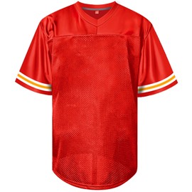 Atonmore Men Blank Plain Football Jersey, Adult Hip Hop Hipster Short Sleeve Mesh Pullover Shirts,Custom Sports Uniforms for Party(Red,XX-Large)