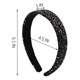 Glitter Sparkly Headband Black Bling Headbands for Women Girls Wedding Rhinestone Headbands for Prom Party Vintage Hair Accessories for Women Girls Thick No Teeth Headband for Curly Fine Hair Band