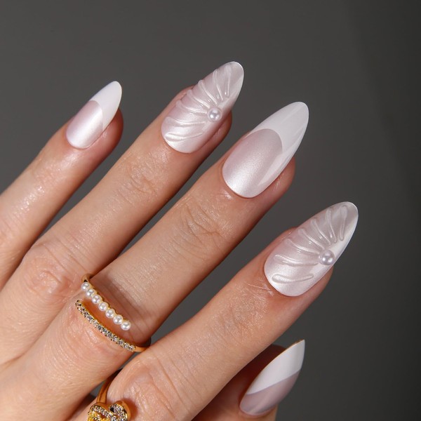 MqpQ Press On Nails Medium - Almond Nails Kit with